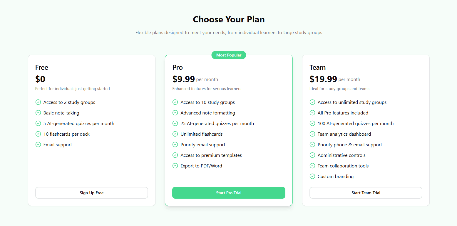Cennik subskrypcji Groupnote: Free, Pro, Team